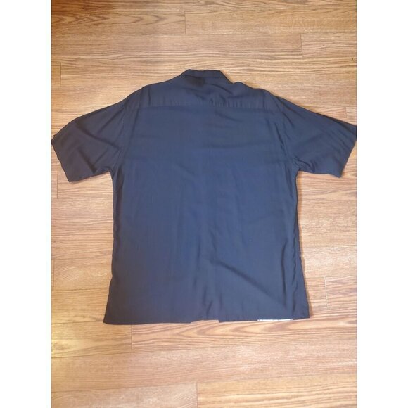 Moda‎ Campia Men's Size Large Button up Shirt Black Colorblock Palm Trees Hawaii - Picture 3 of 8